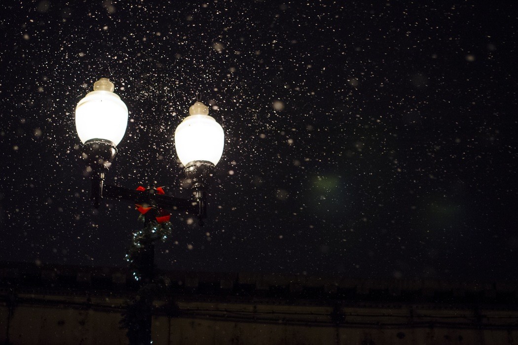 snow in streetlight