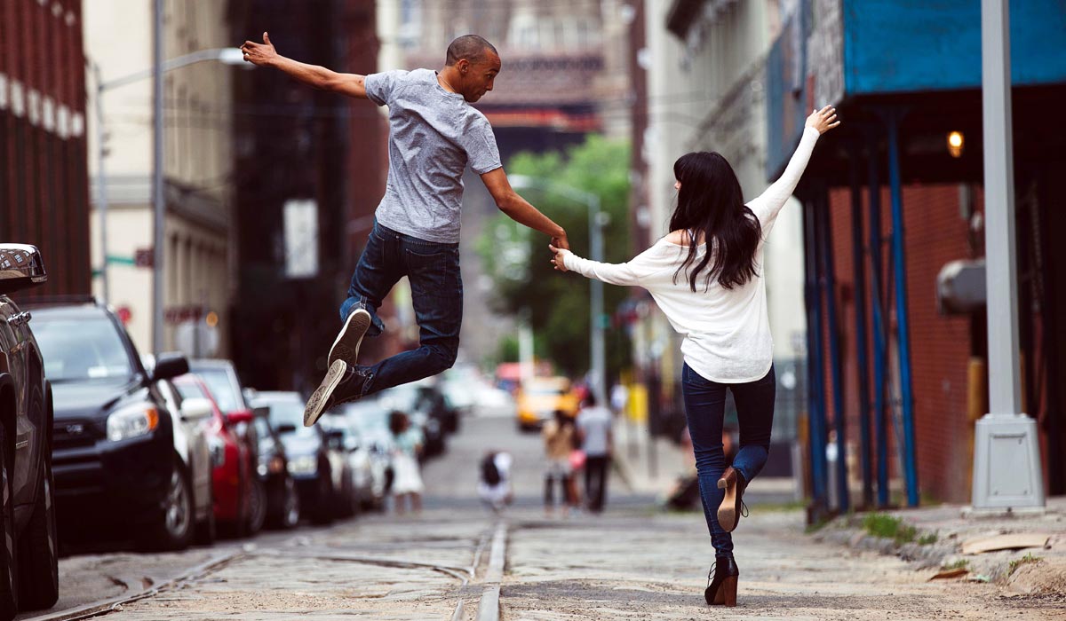 couple dancing in street