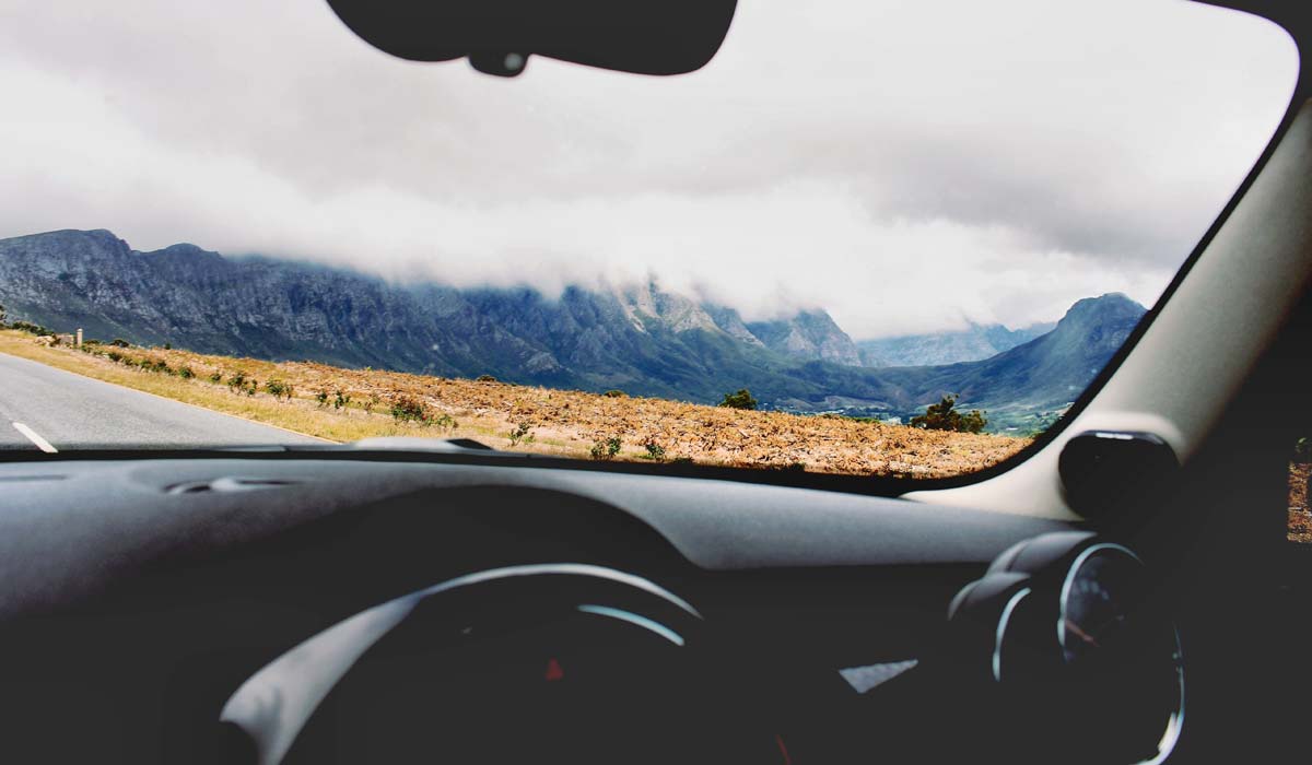 mountains through windshield